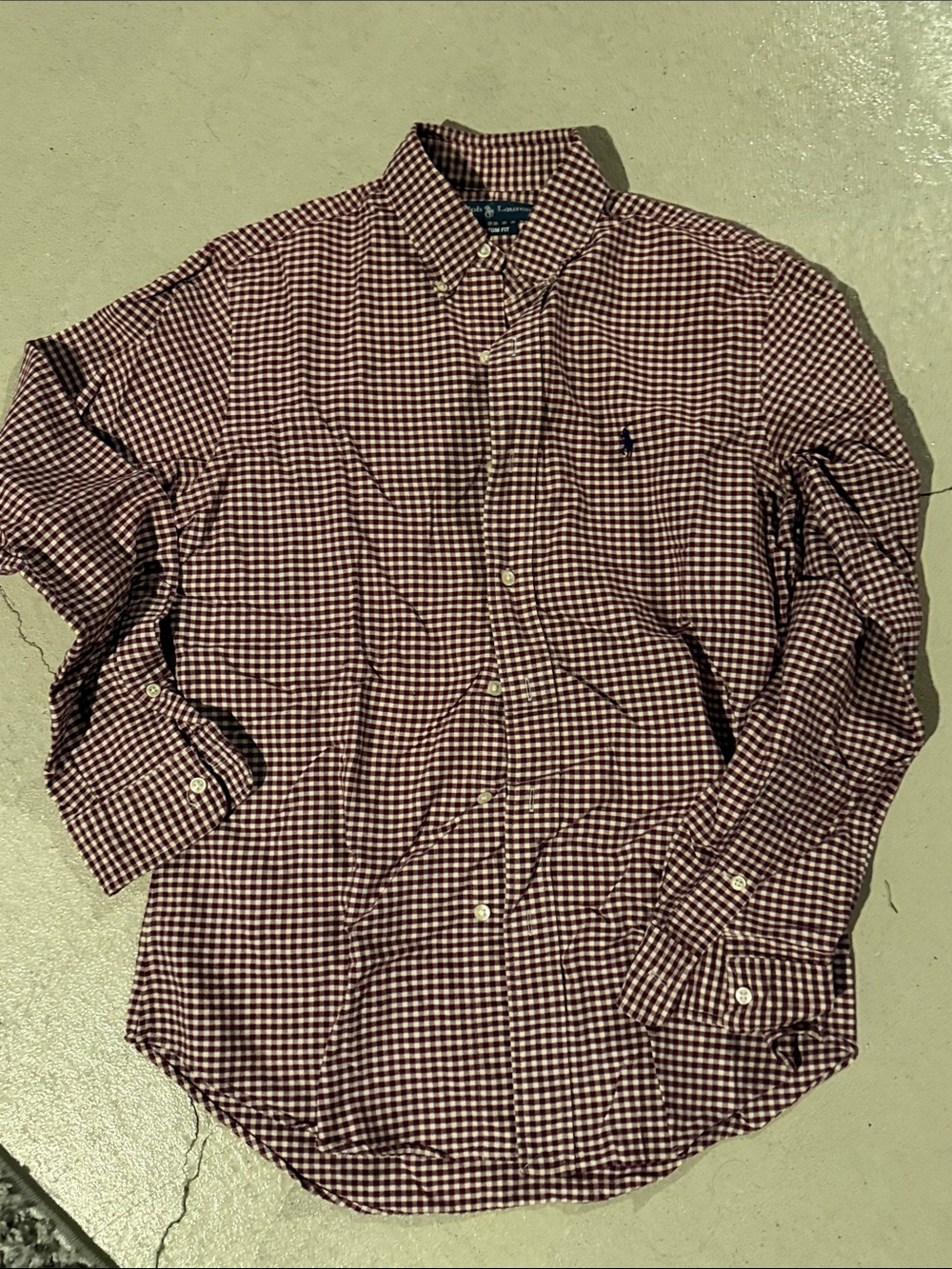 RALPH LAUREN VINTAGE BUTTON DOWN MENS Small Maroon WHITE GINGHAM CUSTOM FIT